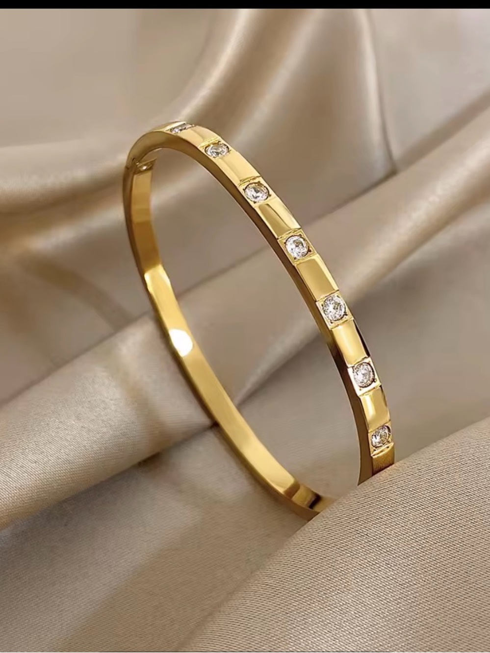 18k gold plated Stainless Steel Bangle Bracelet with Cubic Zirconia Accents - Picture 10 of 10